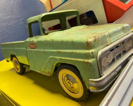 50s Tonka Truck Green -Located at Funkyhouse Vintage Antique Store, Weiser Idaho