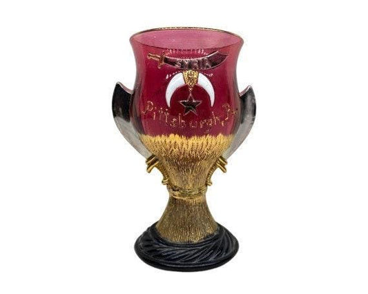 Antique Chalice, 1908 Shriner's Cup by Westmoreland, Ruby Color With Gold Color Accents -Located at Funkyhouse Vintage Antique Store, Weiser Idaho