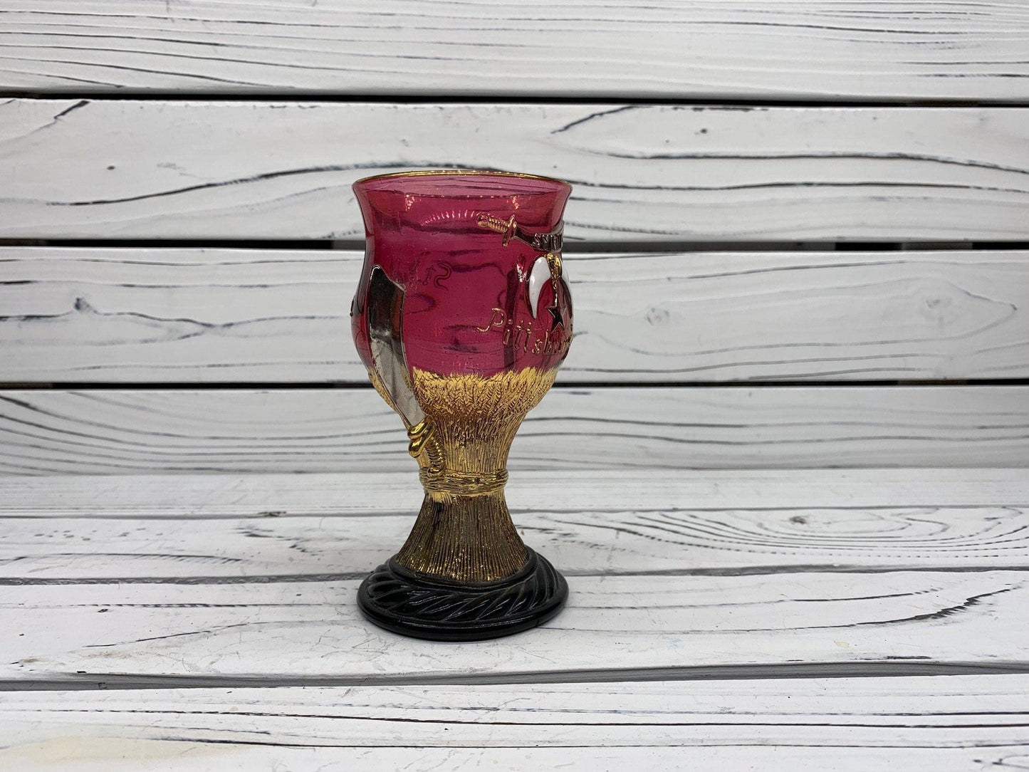 Antique Chalice, 1908 Shriner's Cup by Westmoreland, Ruby Color With Gold Color Accents -Located at Funkyhouse Vintage Antique Store, Weiser Idaho