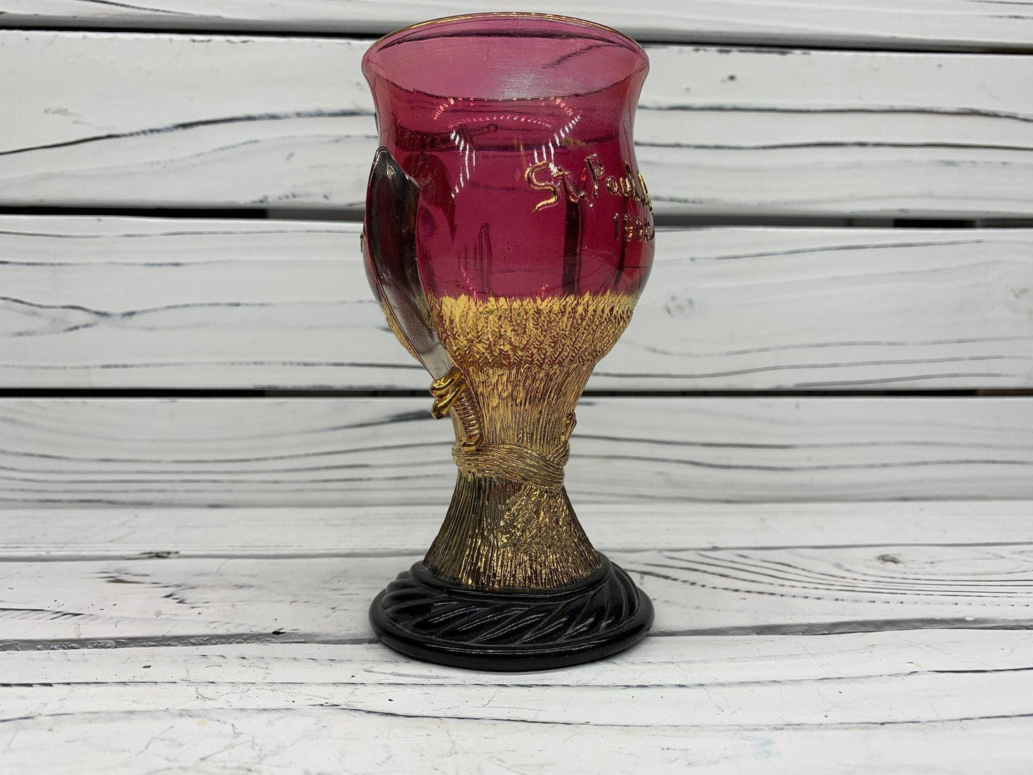 Antique Chalice, 1908 Shriner's Cup by Westmoreland, Ruby Color With Gold Color Accents -Located at Funkyhouse Vintage Antique Store, Weiser Idaho