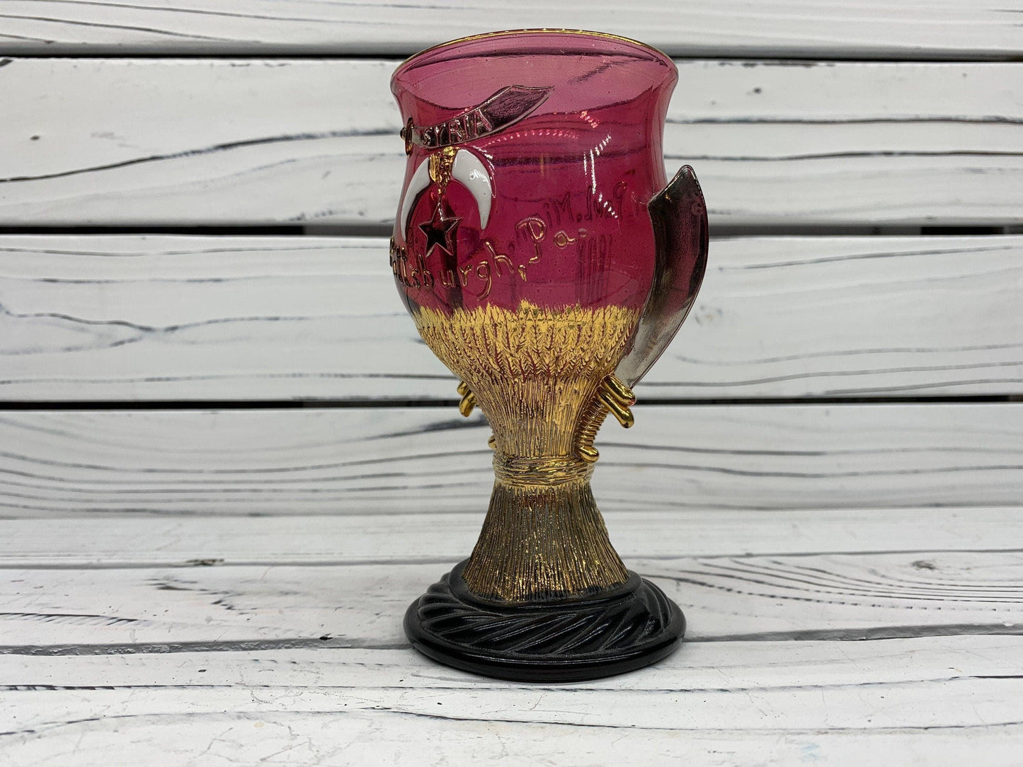 Antique Chalice, 1908 Shriner's Cup by Westmoreland, Ruby Color With Gold Color Accents -Located at Funkyhouse Vintage Antique Store, Weiser Idaho