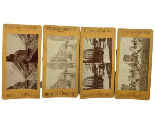 Antique Stereoscope Slides, Lot of 4 European And American Stereoviewer Cards, Vintage Ephemera, Scrapbooking Cards -Located at Funkyhouse Vintage Antique Store, Weiser Idaho
