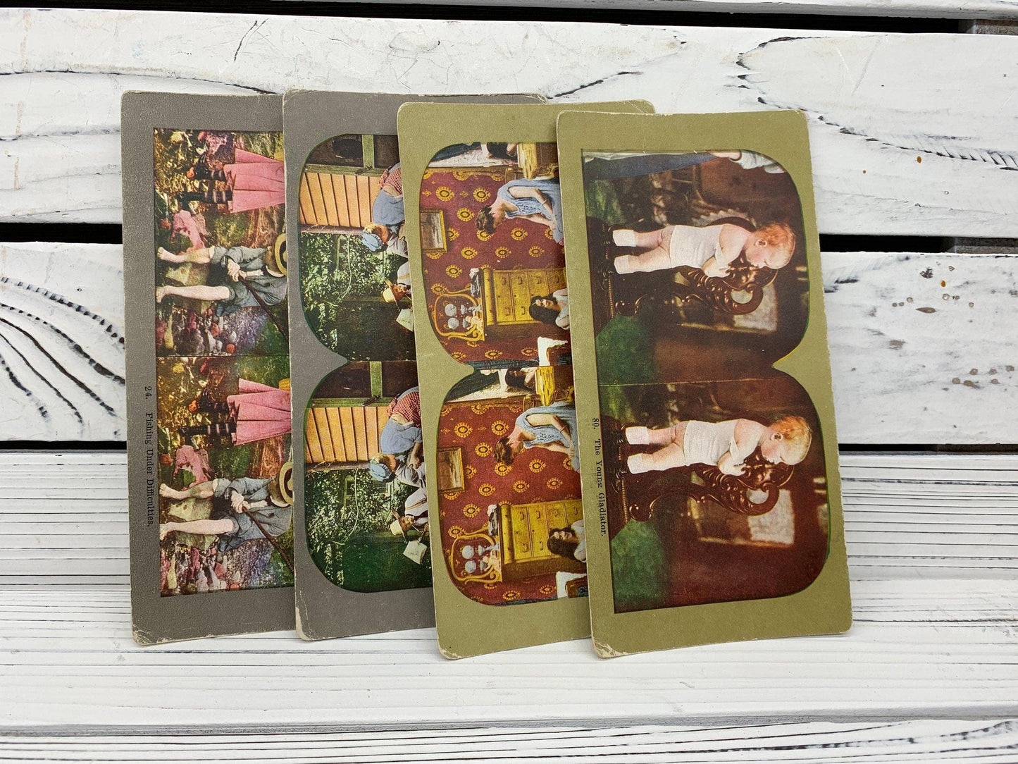 Antique Stereoscope Slides, Lot of 4 Funny Stereoviewer Cards, Vintage Ephemera, Scrapbooking Cards -Located at Funkyhouse Vintage Antique Store, Weiser Idaho