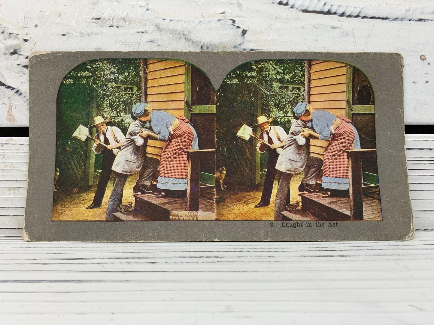 Antique Stereoscope Slides, Lot of 4 Funny Stereoviewer Cards, Vintage Ephemera, Scrapbooking Cards -Located at Funkyhouse Vintage Antique Store, Weiser Idaho