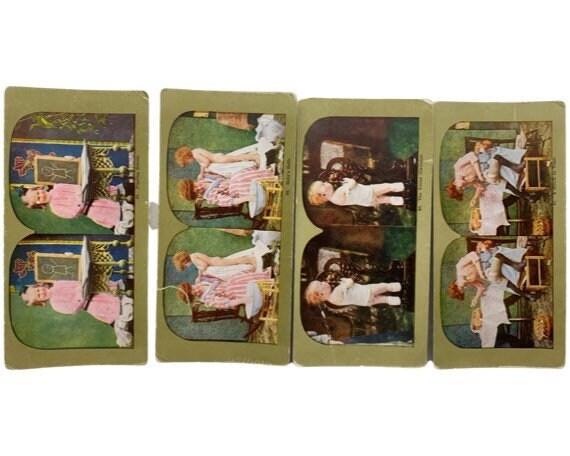 Antique Stereoscope Slides, Lot of 4 Mother Child Stereoviewer Cards, Vintage Ephemera, Scrapbooking Cards -Located at Funkyhouse Vintage Antique Store, Weiser Idaho