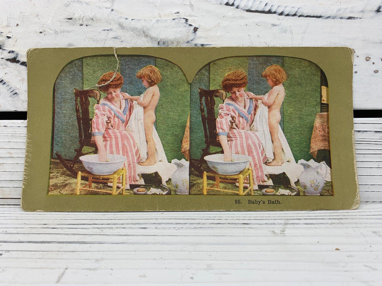 Antique Stereoscope Slides, Lot of 4 Mother Child Stereoviewer Cards, Vintage Ephemera, Scrapbooking Cards -Located at Funkyhouse Vintage Antique Store, Weiser Idaho