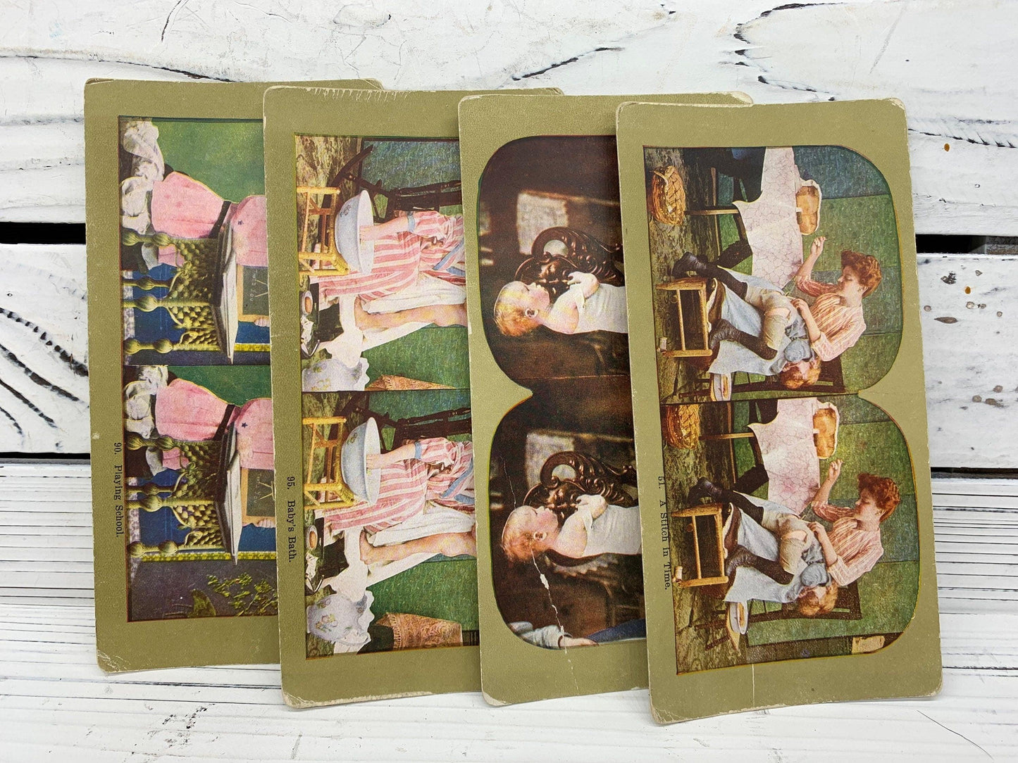 Antique Stereoscope Slides, Lot of 4 Mother Child Stereoviewer Cards, Vintage Ephemera, Scrapbooking Cards -Located at Funkyhouse Vintage Antique Store, Weiser Idaho