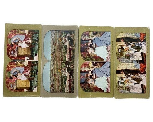 Antique Stereoscope Slides, Lot of 4 Variety People And Landscape Stereoviewer Cards, Vintage Ephemera, Scrapbooking Cards -Located at Funkyhouse Vintage Antique Store, Weiser Idaho
