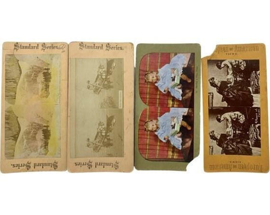 Antique Stereoscope Slides, Lot of 4 Variety Stereoviewer Cards, Vintage Ephemera, Scrapbooking Cards -Located at Funkyhouse Vintage Antique Store, Weiser Idaho