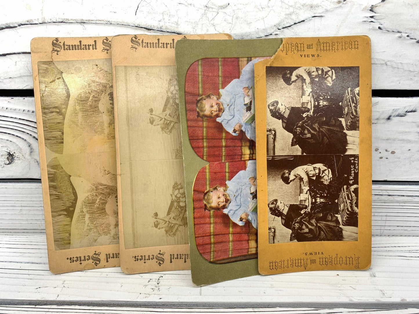 Antique Stereoscope Slides, Lot of 4 Variety Stereoviewer Cards, Vintage Ephemera, Scrapbooking Cards -Located at Funkyhouse Vintage Antique Store, Weiser Idaho