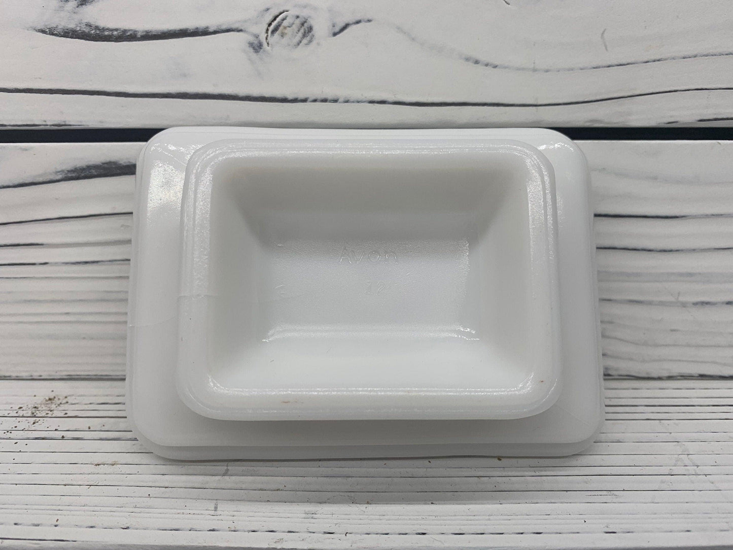 Avon Soap Dish With Unopened Matching Bar of Soap, White Avon Soap Tray With Flower Pattern -Located at Funkyhouse Vintage Antique Store, Weiser Idaho