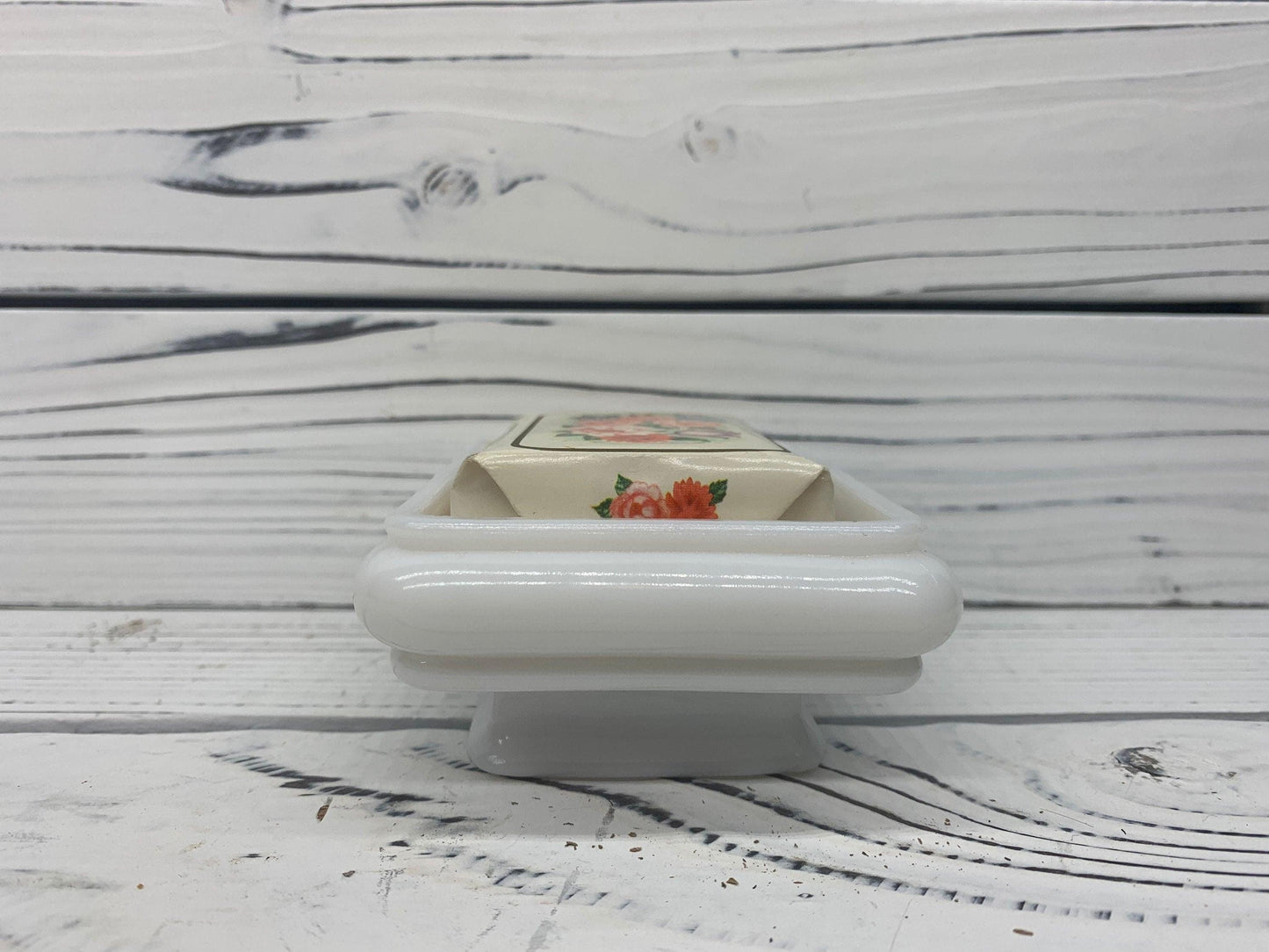 Avon Soap Dish With Unopened Matching Bar of Soap, White Avon Soap Tray With Flower Pattern -Located at Funkyhouse Vintage Antique Store, Weiser Idaho