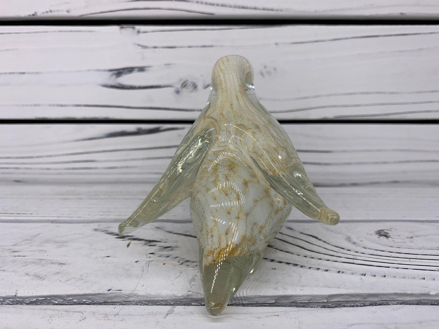 Barbini Murano Blown Glass Duck Sculpture, Controlled Bullicante White with Gold Dust and Bubbles, Italian Art -Located at Funkyhouse Vintage Antique Store, Weiser Idaho