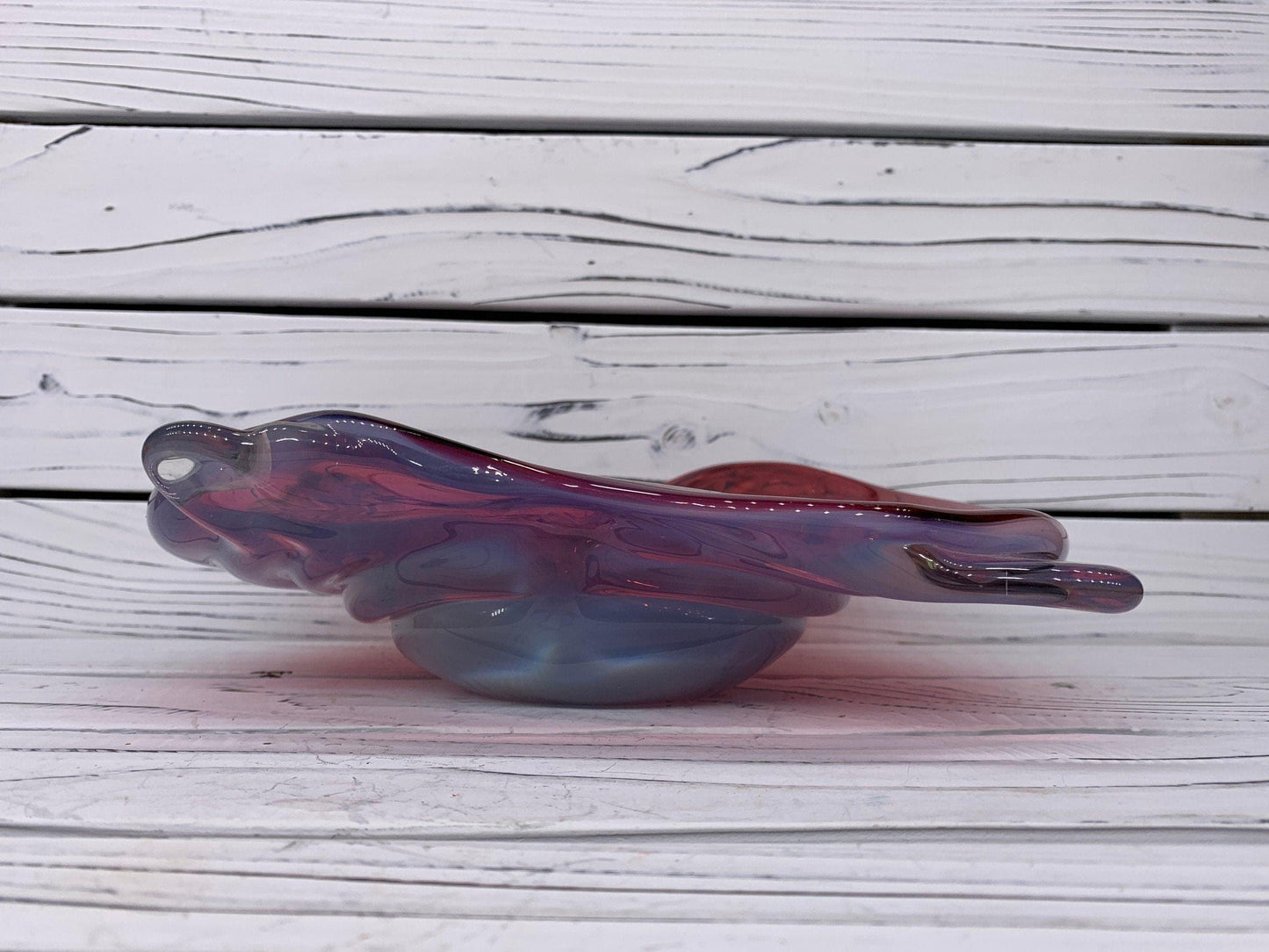 Blown Glass Art Rolled Bowl, Red Trinket Dish or Candy Dish, Murano Glass Dish -Located at Funkyhouse Vintage Antique Store, Weiser Idaho