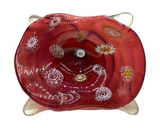 Blown Glass Art Rolled Bowl, Red Trinket Dish or Candy Dish, Murano Glass Dish -Located at Funkyhouse Vintage Antique Store, Weiser Idaho