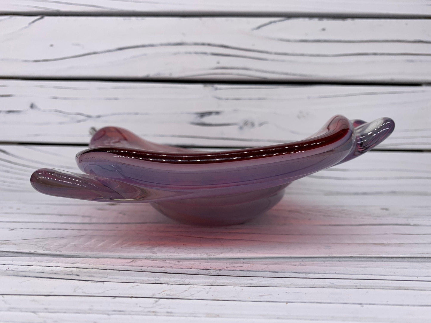 Blown Glass Art Rolled Bowl, Red Trinket Dish or Candy Dish, Murano Glass Dish -Located at Funkyhouse Vintage Antique Store, Weiser Idaho