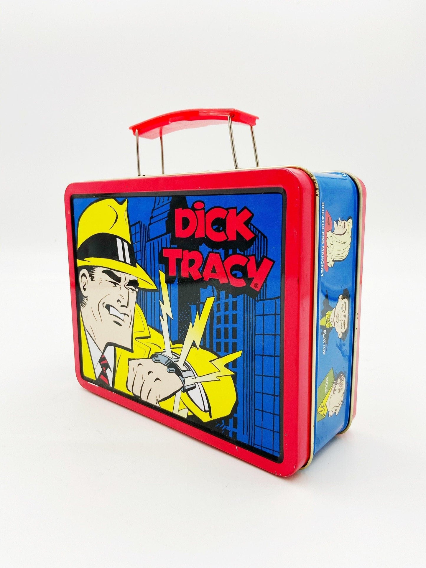 Dick Tracy 1998 Lunch Box, Blue Yellow Tin Lunch Box, Metal Lunchbox, Nostalgic Memorabilia, Colorful Tin -Located at Funkyhouse Vintage Antique Store, Weiser Idaho