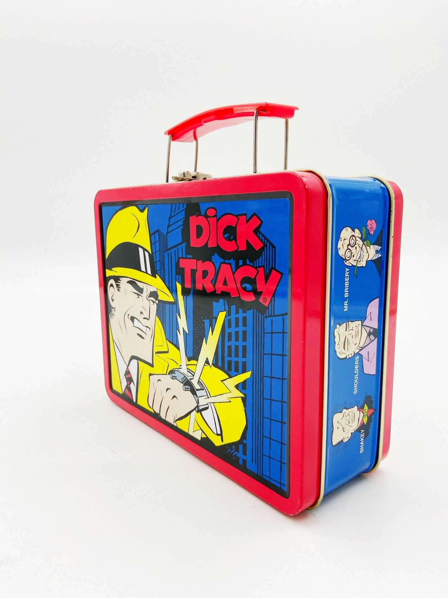 Dick Tracy 1998 Lunch Box, Blue Yellow Tin Lunch Box, Metal Lunchbox, Nostalgic Memorabilia, Colorful Tin -Located at Funkyhouse Vintage Antique Store, Weiser Idaho