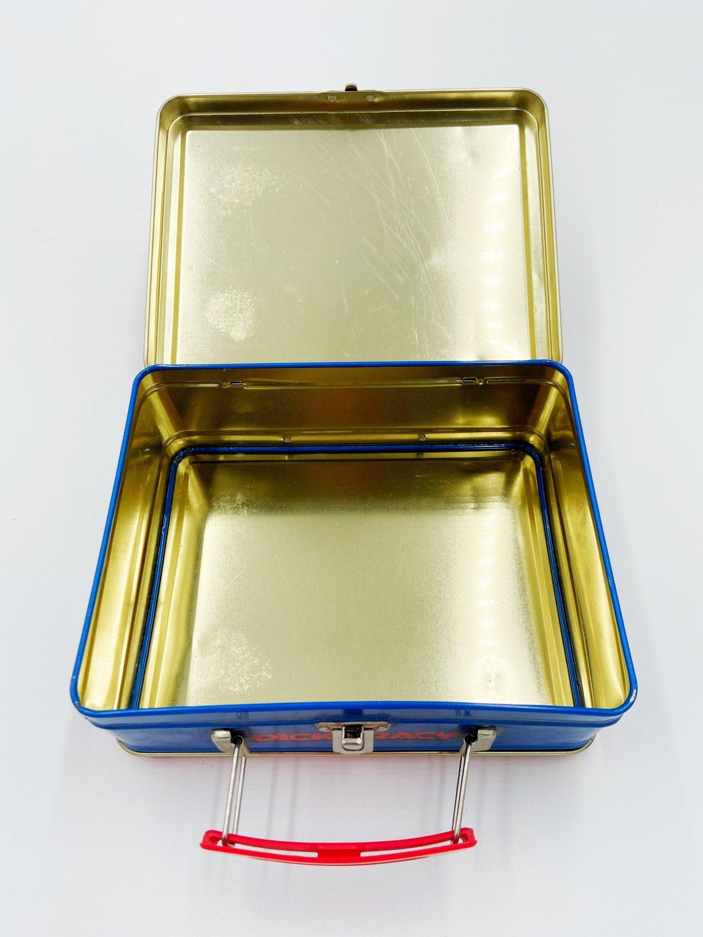 Dick Tracy 1998 Lunch Box, Blue Yellow Tin Lunch Box, Metal Lunchbox, Nostalgic Memorabilia, Colorful Tin -Located at Funkyhouse Vintage Antique Store, Weiser Idaho