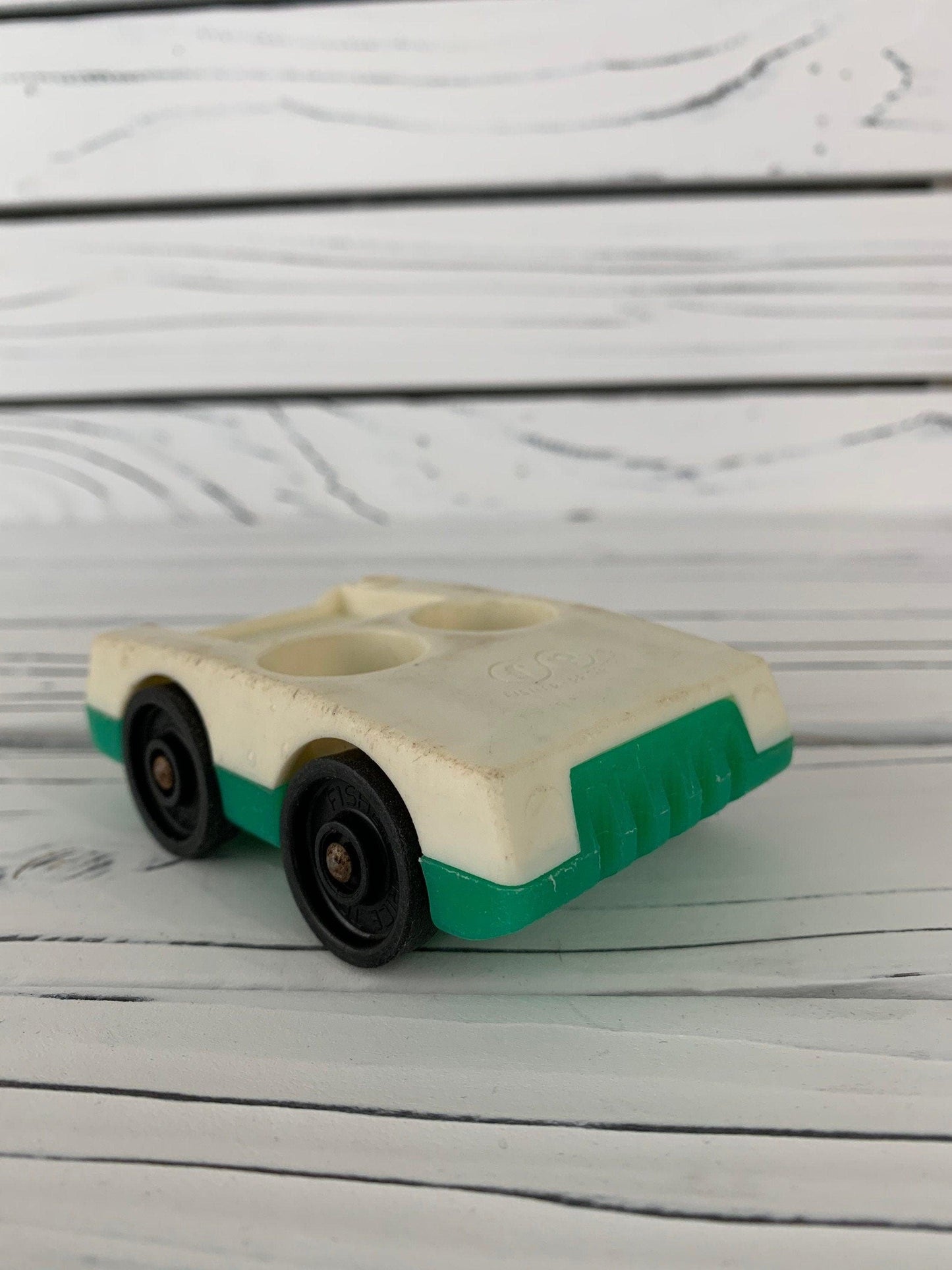 Fisher Price Car, Vintage Little People White and Green Vehicle -Located at Funkyhouse Vintage Antique Store, Weiser Idaho