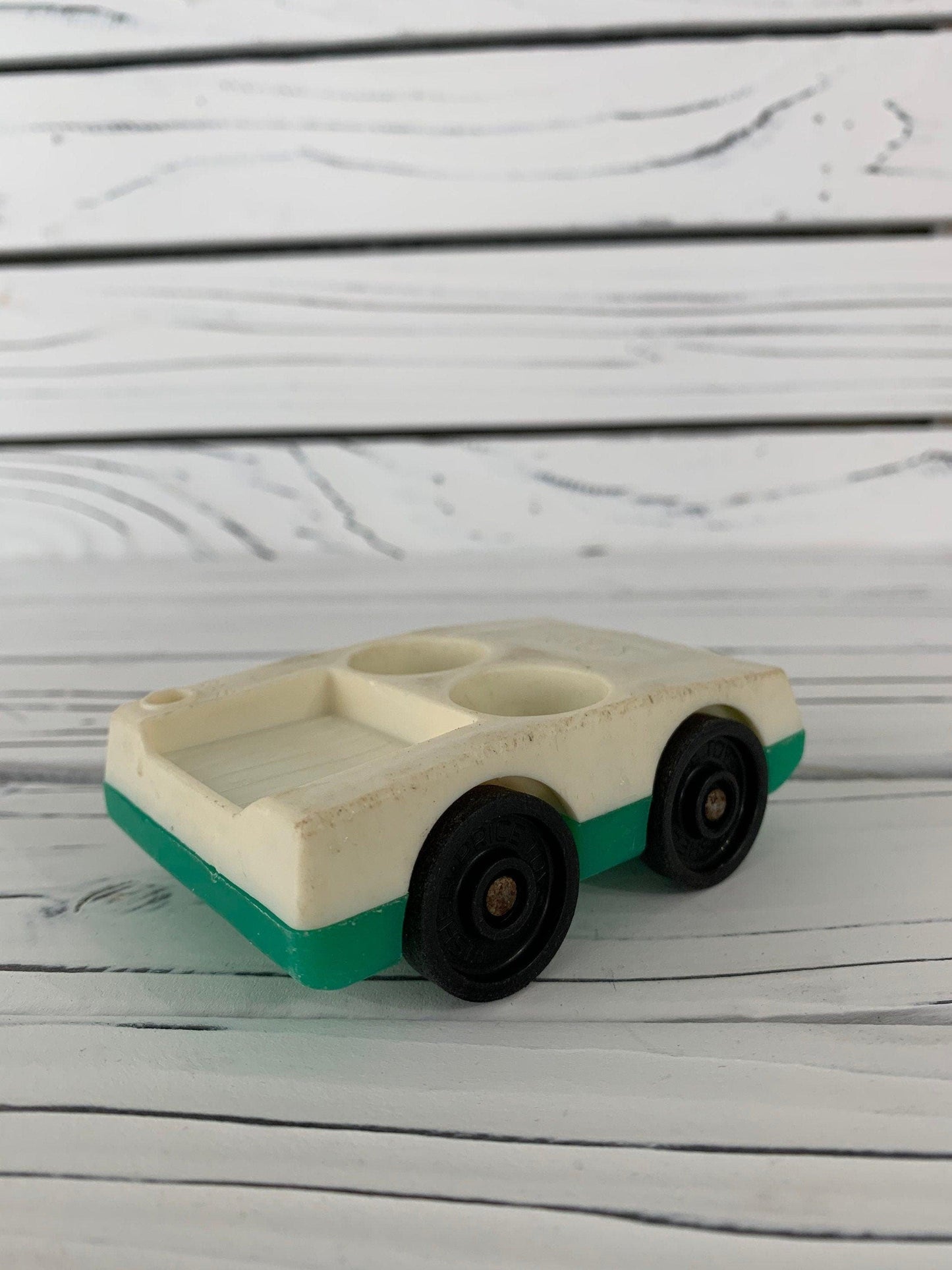 Fisher Price Car, Vintage Little People White and Green Vehicle -Located at Funkyhouse Vintage Antique Store, Weiser Idaho