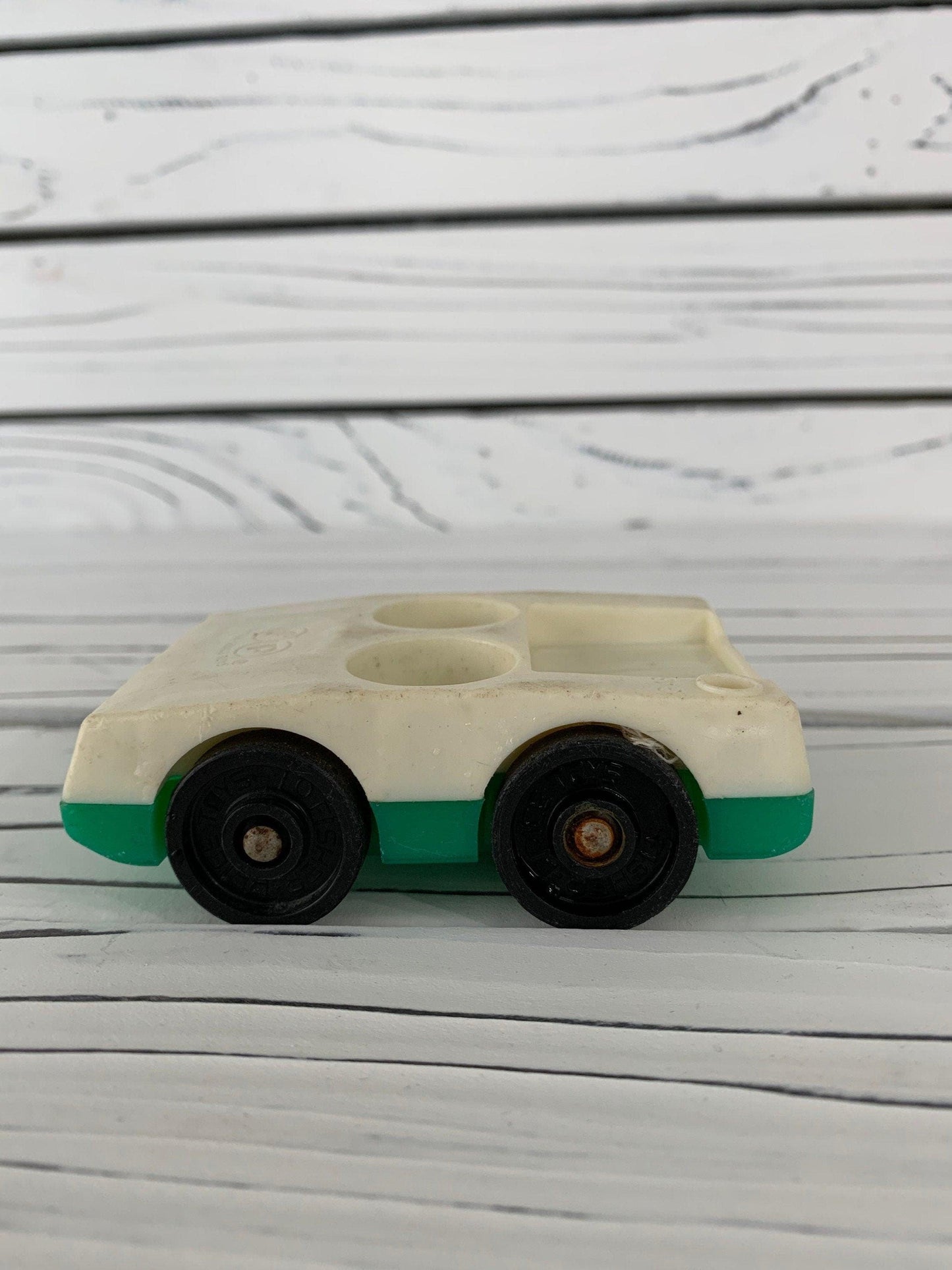Fisher Price Car, Vintage Little People White and Green Vehicle -Located at Funkyhouse Vintage Antique Store, Weiser Idaho