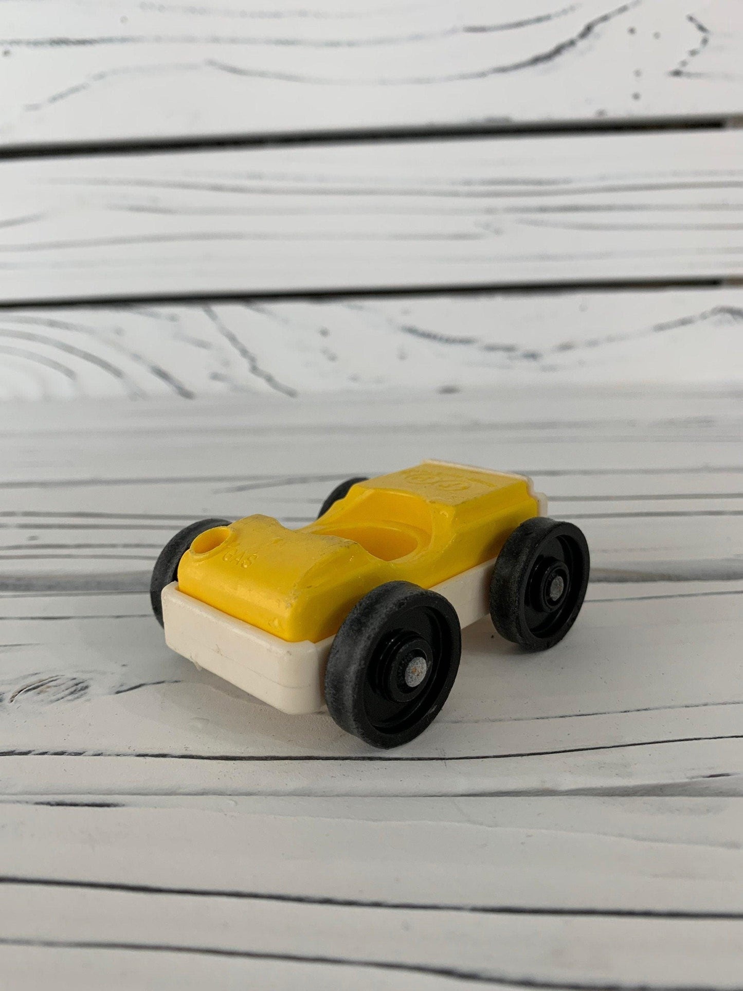 Fisher Price Car, Vintage Little People Yellow And White Vehicle -Located at Funkyhouse Vintage Antique Store, Weiser Idaho