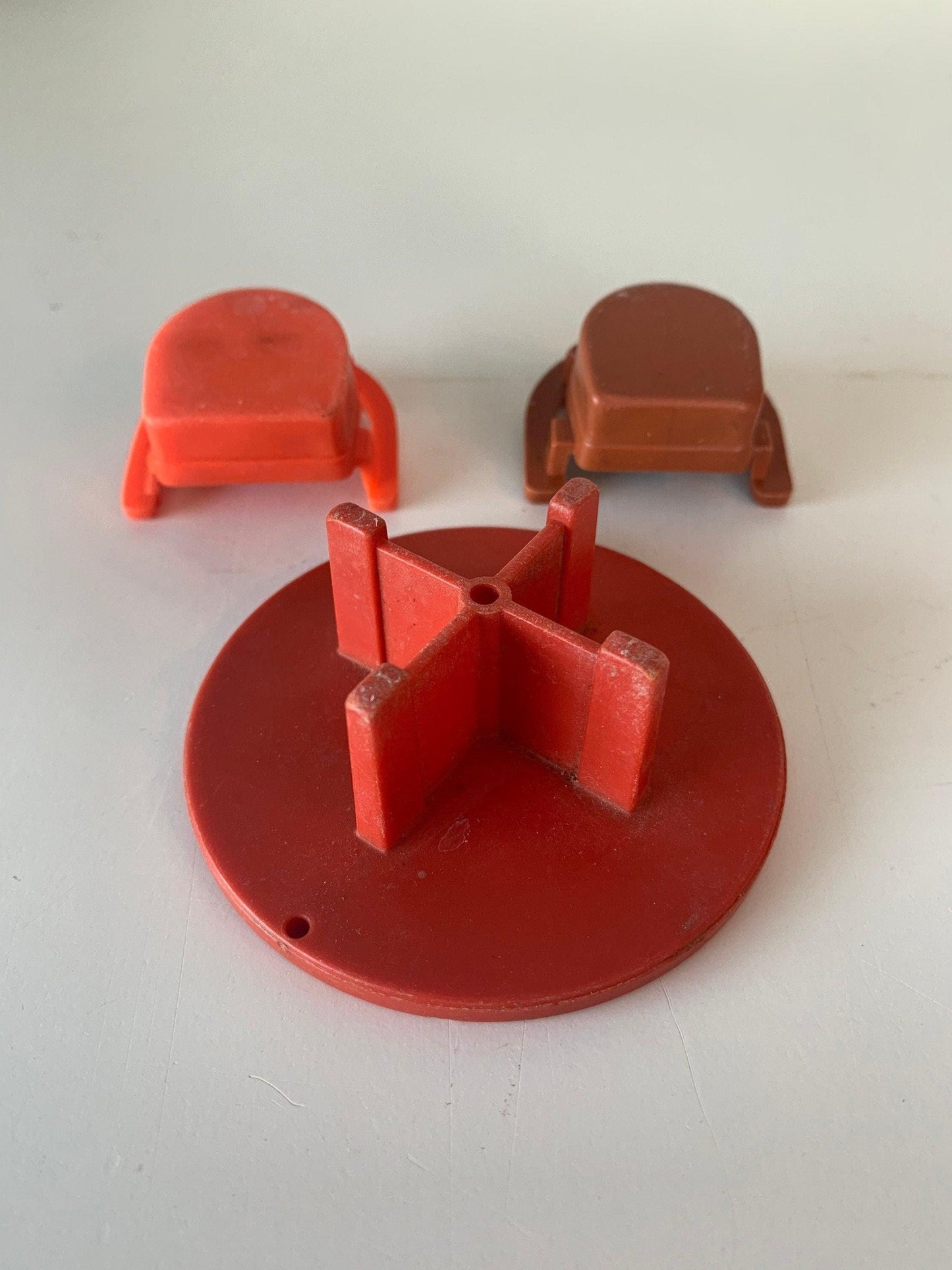 Fisher Price Table And 2 Chairs, Vintage Little People Dining Orange Red and Yellow Dining Table -Located at Funkyhouse Vintage Antique Store, Weiser Idaho