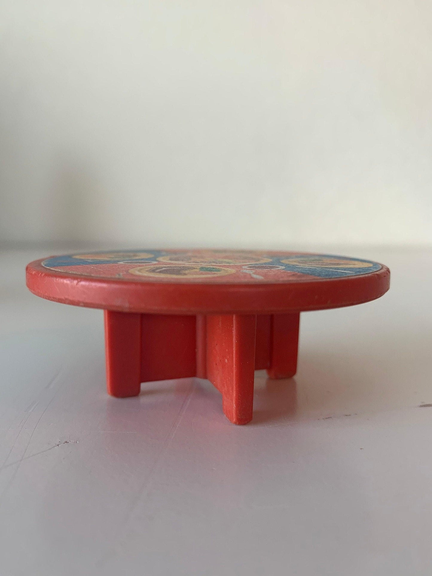 Fisher Price Table And 2 Chairs, Vintage Little People Dining Orange Red and Yellow Dining Table -Located at Funkyhouse Vintage Antique Store, Weiser Idaho
