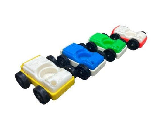 Fisher Price Vehicle Set, Four Vintage Little People Cars in White, Green, Blue and Yellow -Located at Funkyhouse Vintage Antique Store, Weiser Idaho