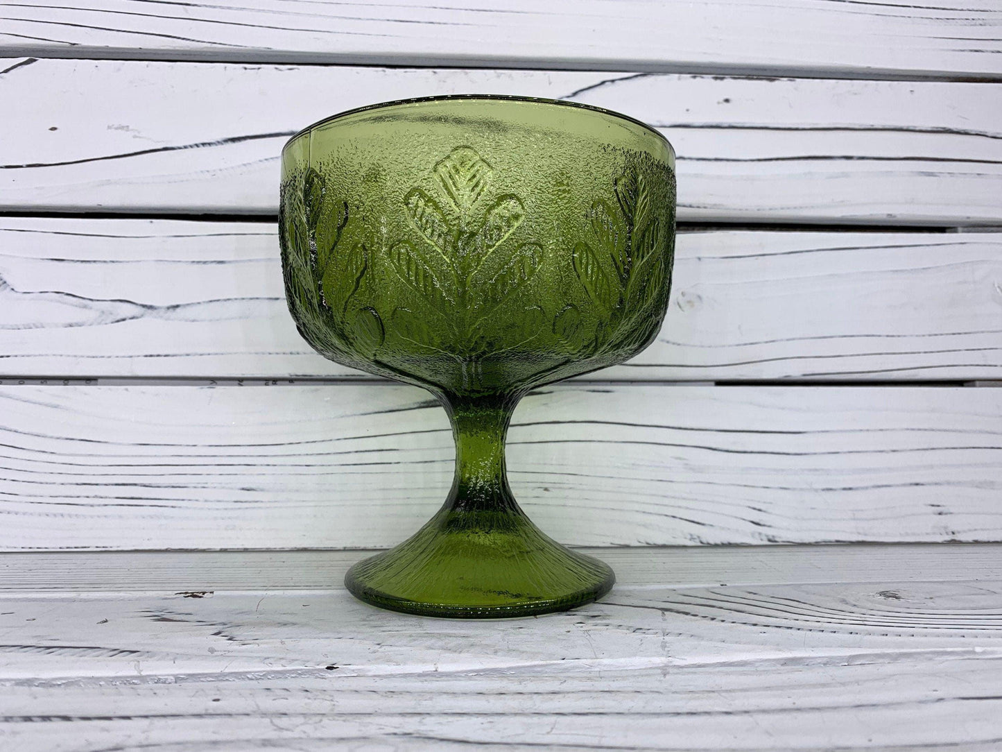 FTD Emerald Green Compote Dish, 1975 Glassware, Vintage Fruit Bowl Goblet -Located at Funkyhouse Vintage Antique Store, Weiser Idaho