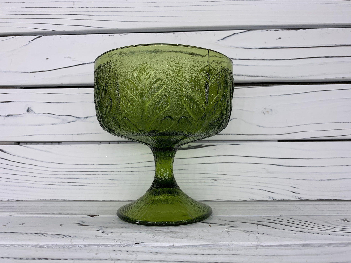 FTD Emerald Green Compote Dish, 1975 Glassware, Vintage Fruit Bowl Goblet -Located at Funkyhouse Vintage Antique Store, Weiser Idaho