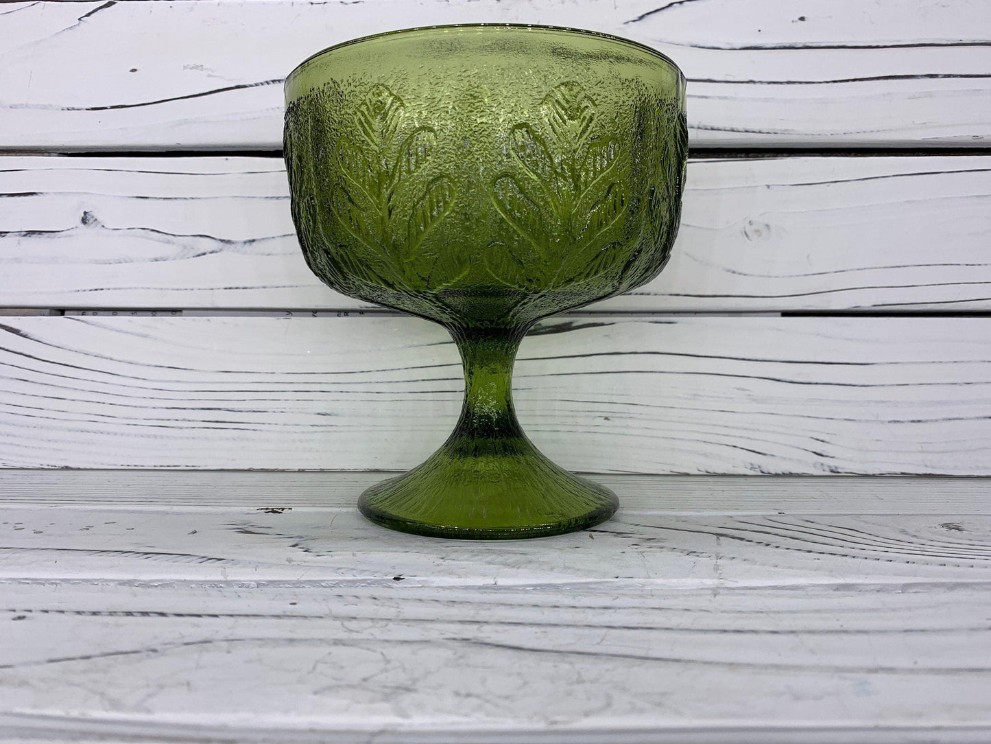 FTD Emerald Green Compote Dish, 1975 Glassware, Vintage Fruit Bowl Goblet -Located at Funkyhouse Vintage Antique Store, Weiser Idaho