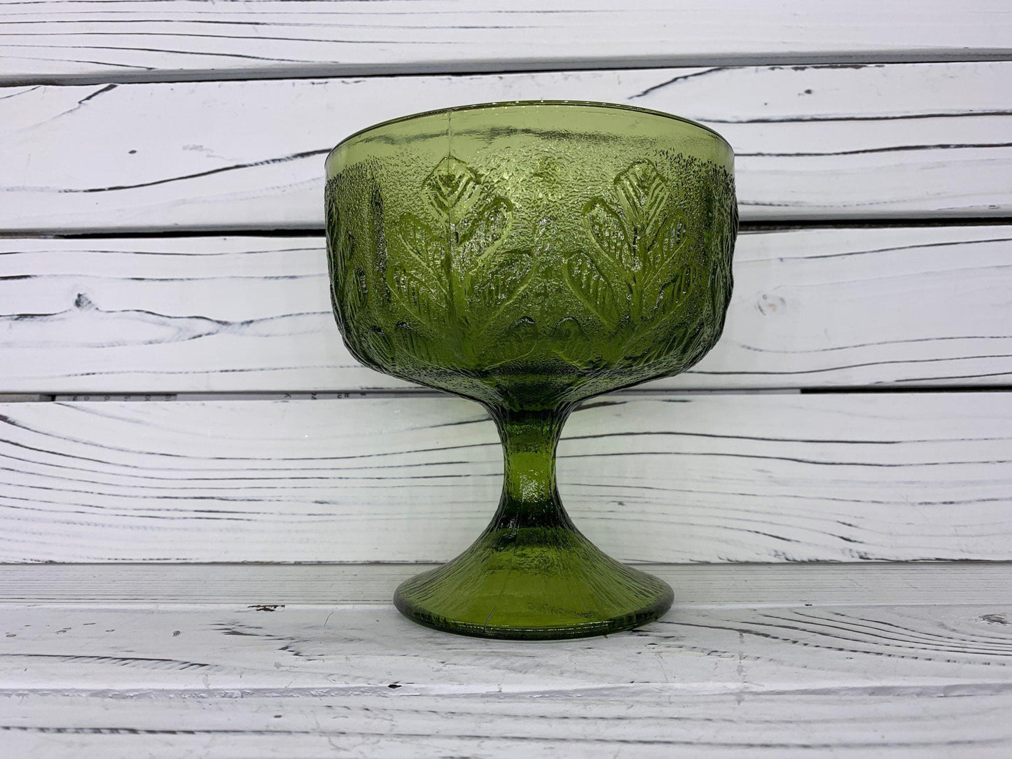 FTD Emerald Green Compote Dish, 1975 Glassware, Vintage Fruit Bowl Goblet -Located at Funkyhouse Vintage Antique Store, Weiser Idaho
