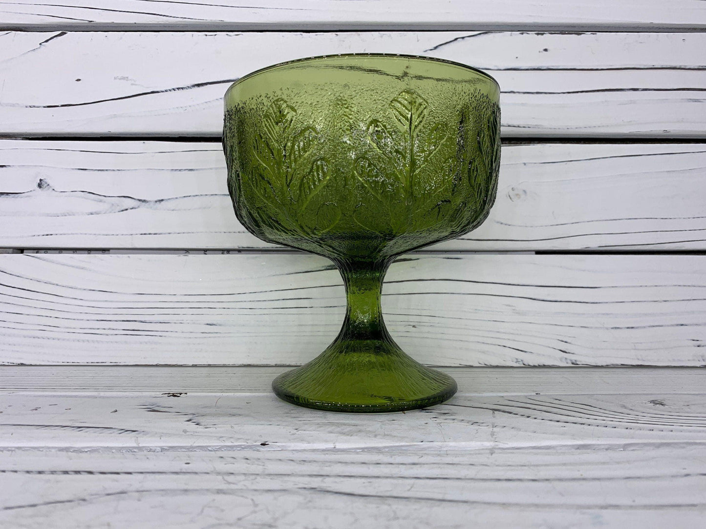 FTD Emerald Green Compote Dish, 1975 Glassware, Vintage Fruit Bowl Goblet -Located at Funkyhouse Vintage Antique Store, Weiser Idaho