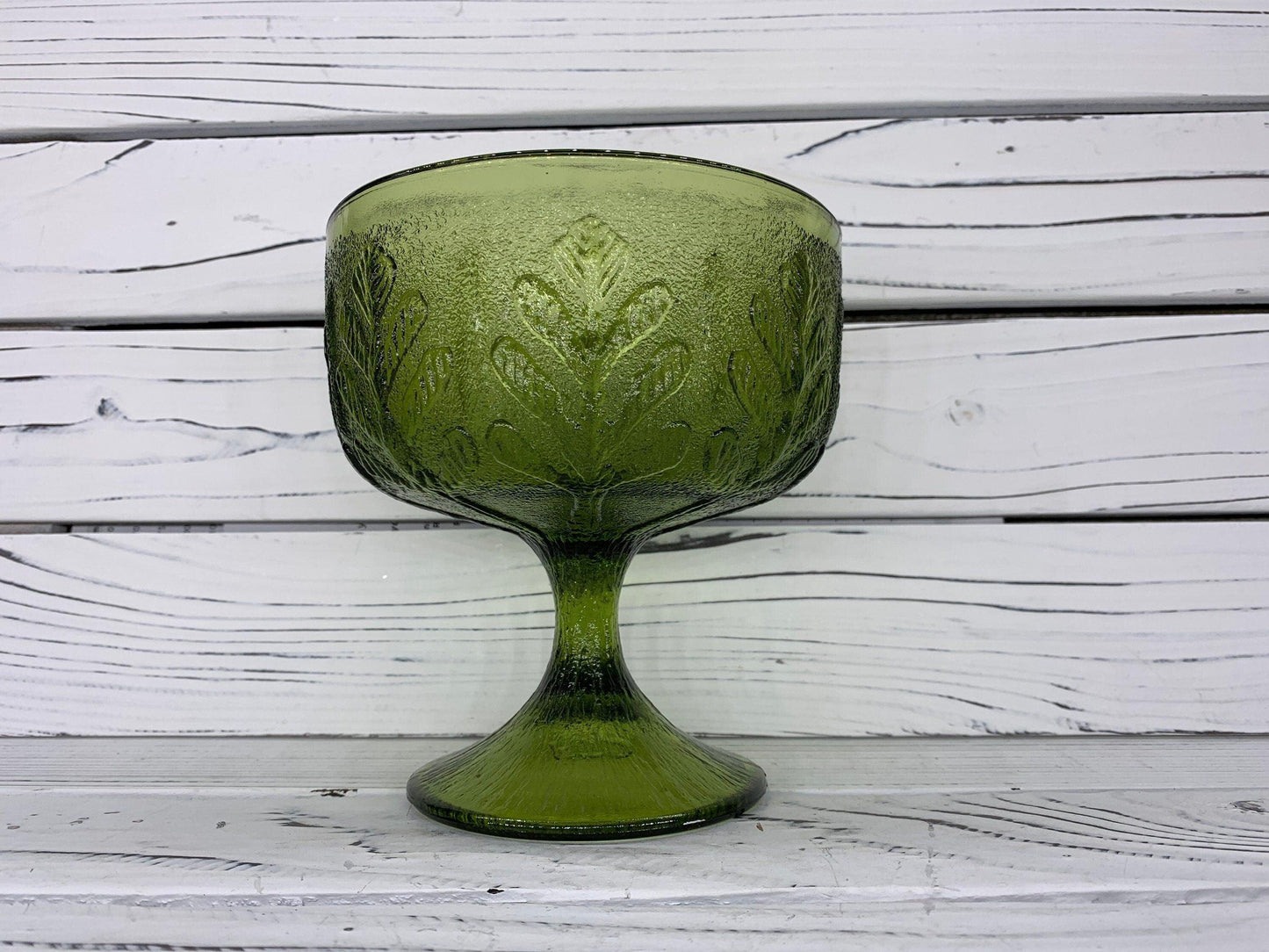 FTD Emerald Green Compote Dish, 1975 Glassware, Vintage Fruit Bowl Goblet -Located at Funkyhouse Vintage Antique Store, Weiser Idaho