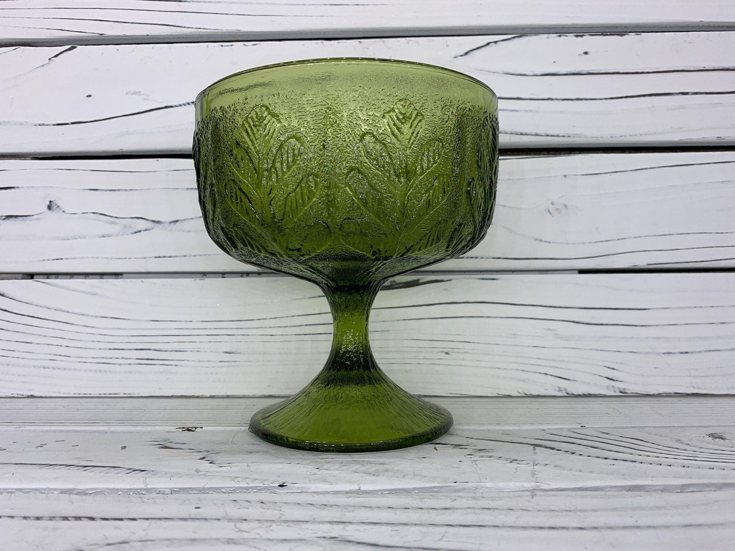 FTD Emerald Green Compote Dish, 1975 Glassware, Vintage Fruit Bowl Goblet -Located at Funkyhouse Vintage Antique Store, Weiser Idaho