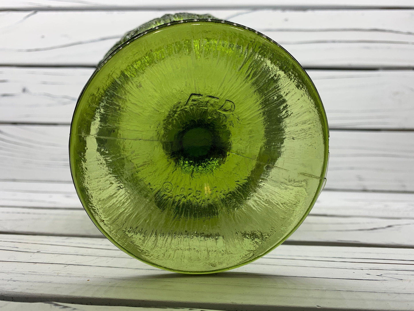 FTD Emerald Green Compote Dish, 1975 Glassware, Vintage Fruit Bowl Goblet -Located at Funkyhouse Vintage Antique Store, Weiser Idaho