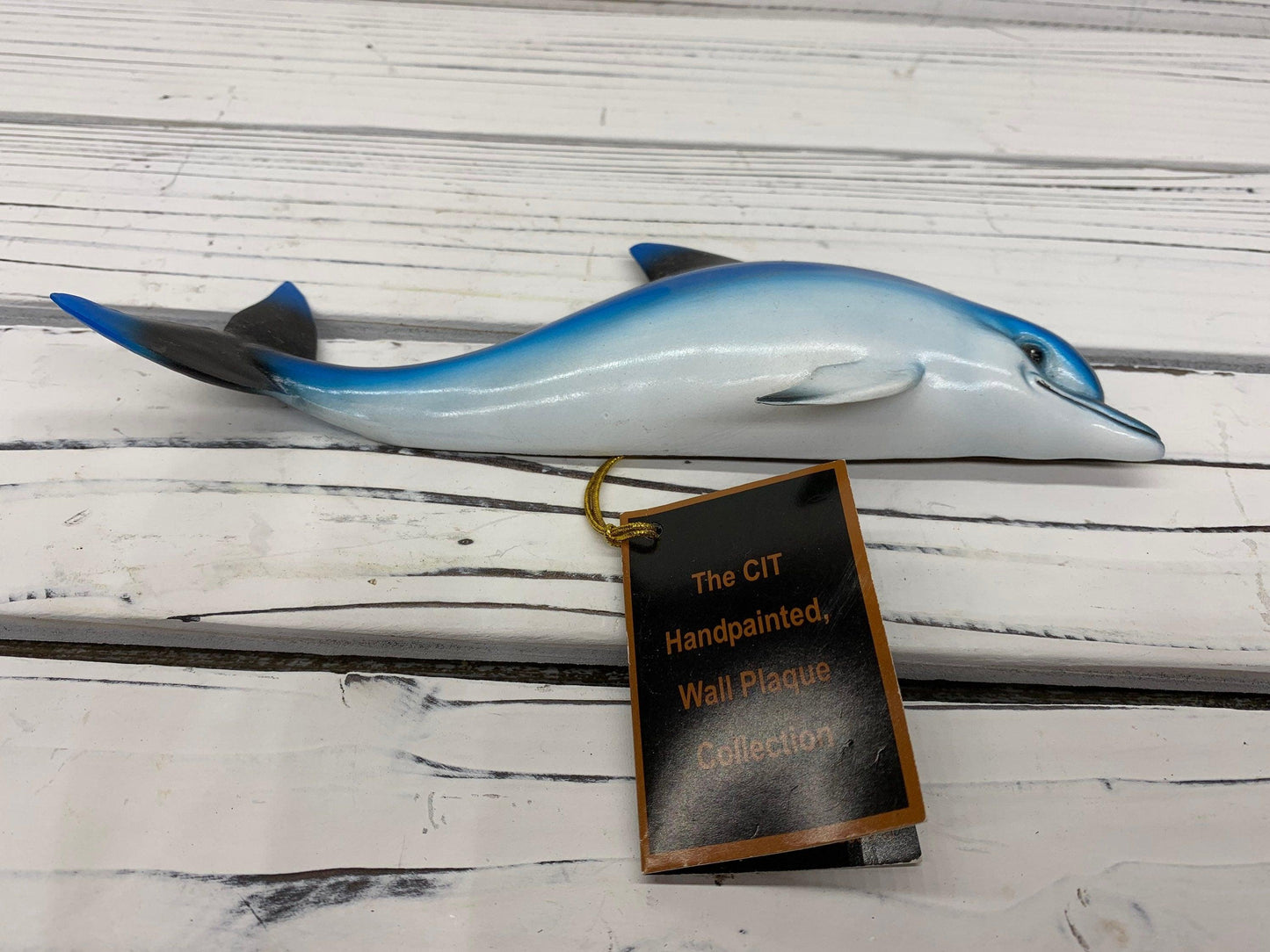 Hand Painted Dolphin, The CIT Wall Plaque Collection, Hanging Nautical Decor -Located at Funkyhouse Vintage Antique Store, Weiser Idaho