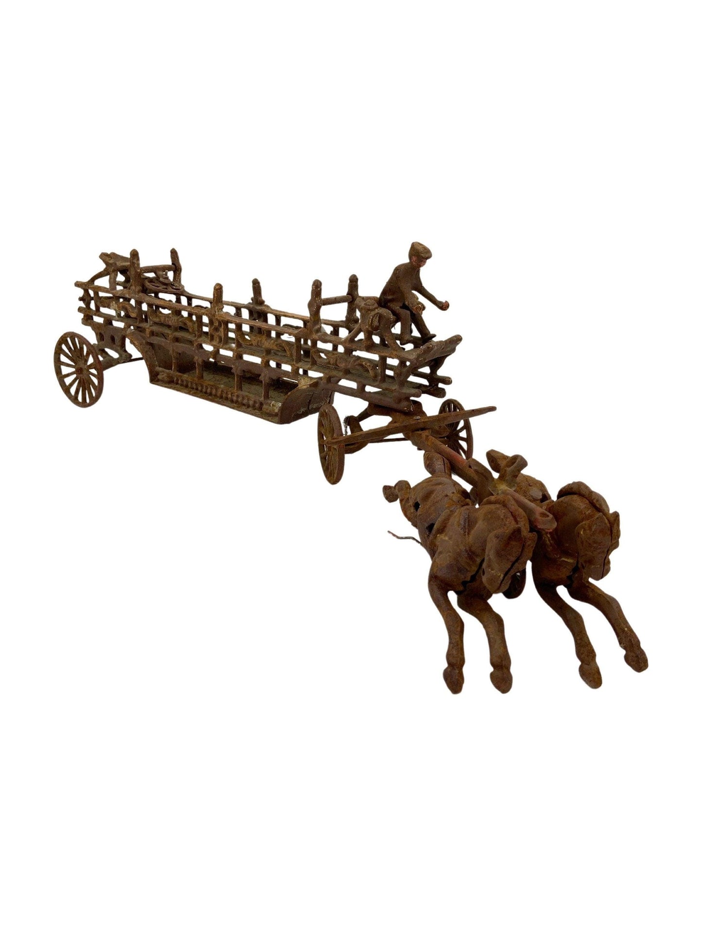 Horse Drawn Fire Wagon, Vintage Cast Iron Toy, Antique Horse And Buggy, Toy Collector Gift, Farm Collectible, Die Cast Metal Toy -Located at Funkyhouse Vintage Antique Store, Weiser Idaho
