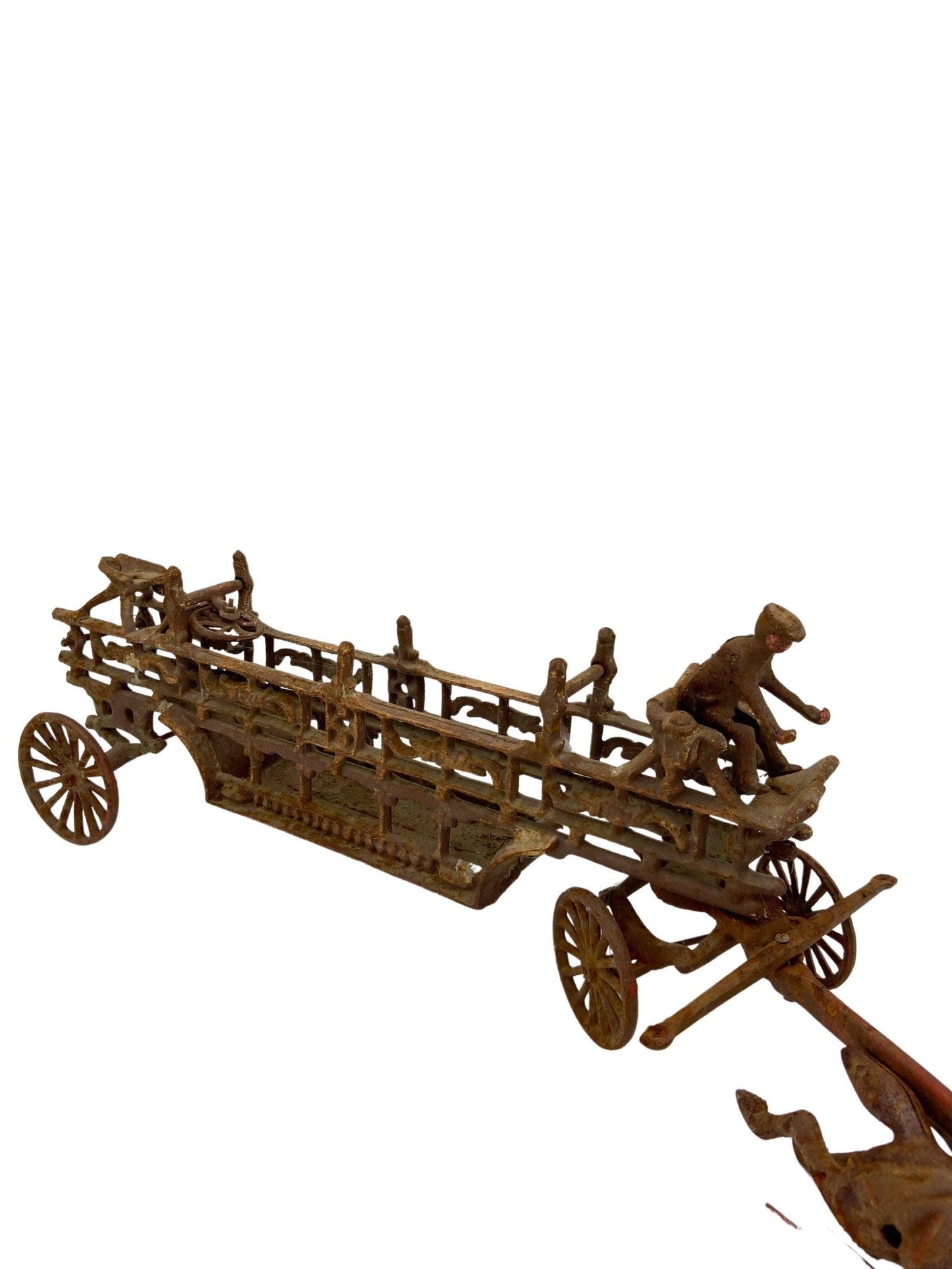 Horse Drawn Fire Wagon, Vintage Cast Iron Toy, Antique Horse And Buggy, Toy Collector Gift, Farm Collectible, Die Cast Metal Toy -Located at Funkyhouse Vintage Antique Store, Weiser Idaho