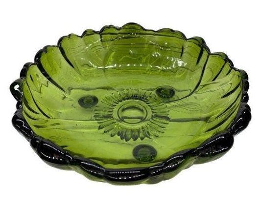 Indiana Glass Large Footed Bowl, Vintage Avocado Green Serving Bowl -Located at Funkyhouse Vintage Antique Store, Weiser Idaho