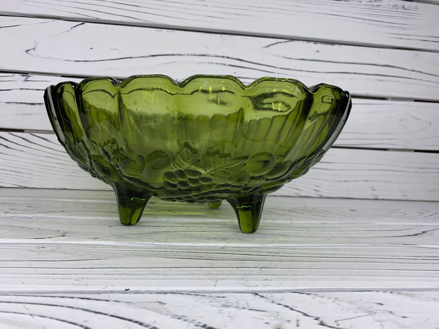 Indiana Glass Large Footed Bowl, Vintage Avocado Green Serving Bowl -Located at Funkyhouse Vintage Antique Store, Weiser Idaho