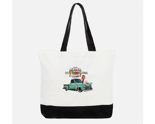 Large Retro Cotton Tote, dysFUNKtional Funny Quote Bag, Vintage Pin-up Girl, Classic Truck, 1950s Funky Gear -Located at Funkyhouse Vintage Antique Store, Weiser Idaho