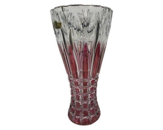 Lead Crystal Vase, Made in Germany, Red Clear Crystal Vase With Intricate Design -Located at Funkyhouse Vintage Antique Store, Weiser Idaho