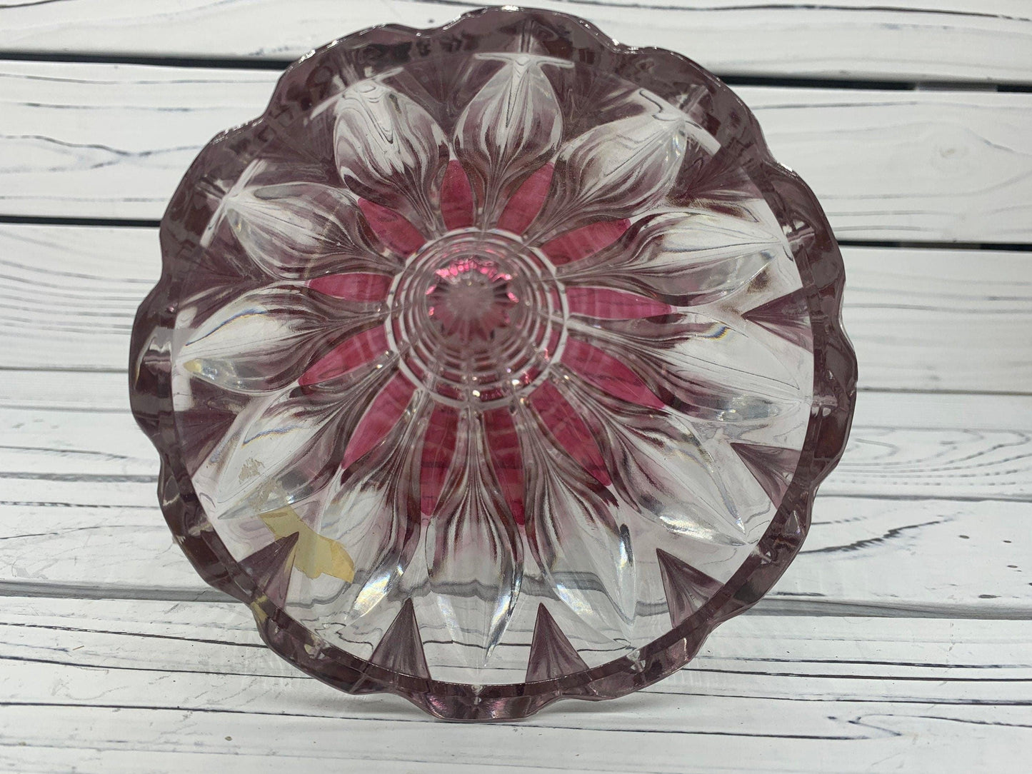 Lead Crystal Vase, Made in Germany, Red Clear Crystal Vase With Intricate Design -Located at Funkyhouse Vintage Antique Store, Weiser Idaho