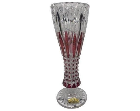 Lead Crystal Vase Small, Red Clear Crystal Vase Made In Germany With Intricate Design -Located at Funkyhouse Vintage Antique Store, Weiser Idaho