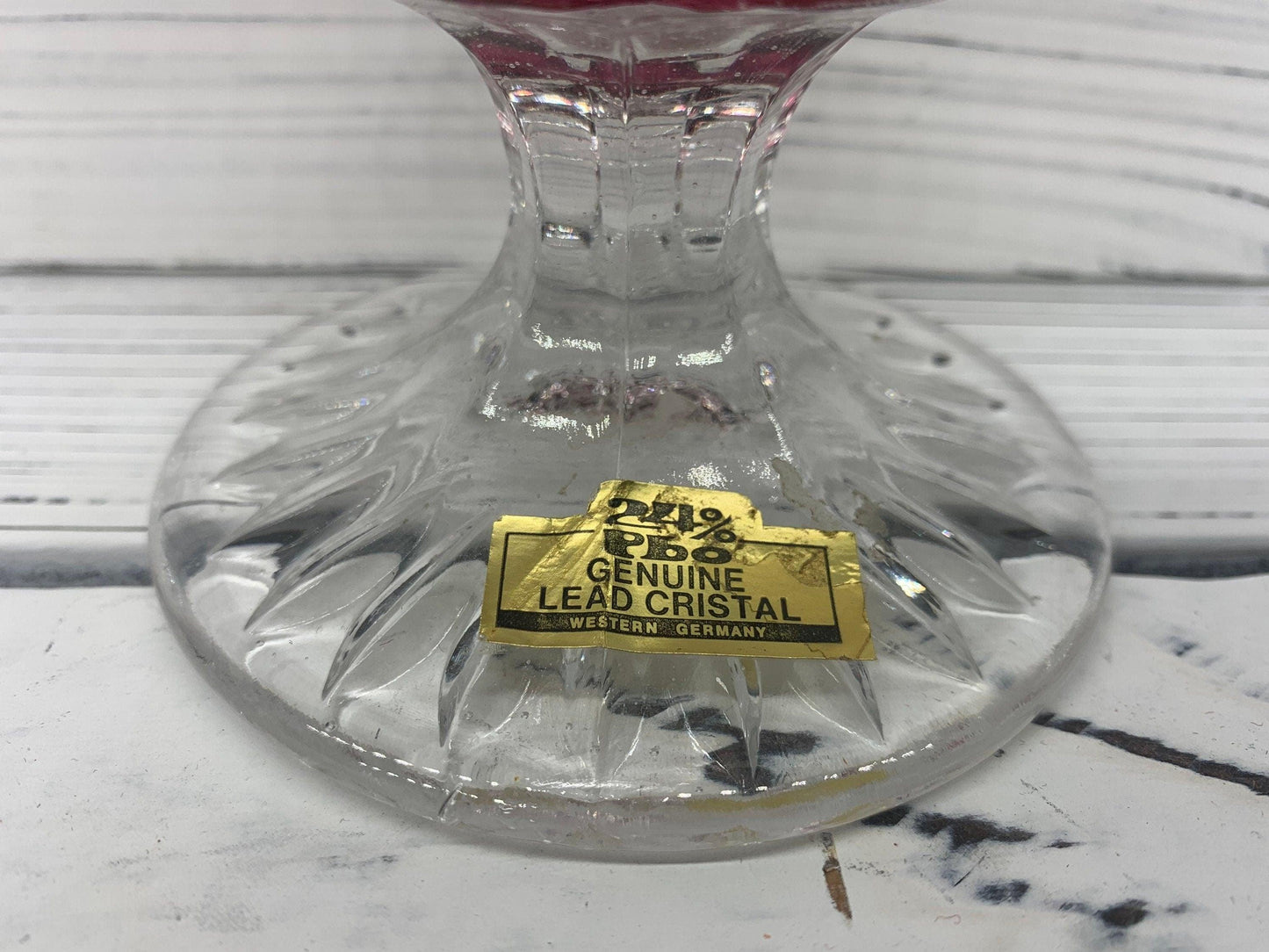 Lead Crystal Vase Small, Red Clear Crystal Vase Made In Germany With Intricate Design -Located at Funkyhouse Vintage Antique Store, Weiser Idaho