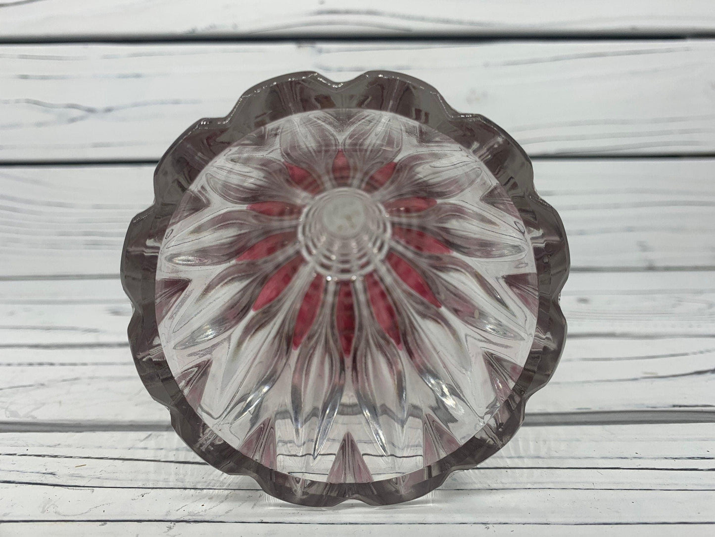 Lead Crystal Vase Small, Red Clear Crystal Vase Made In Germany With Intricate Design -Located at Funkyhouse Vintage Antique Store, Weiser Idaho