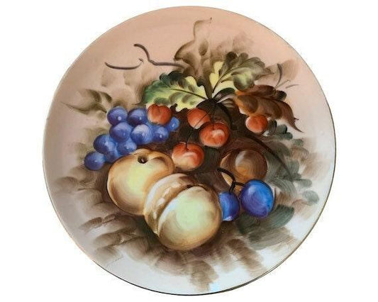 Lefton China Plate, Hand Painted Fruit with Gold Trim, Vintage Porcelain Wall Hanging Plate Made in Japan -Located at Funkyhouse Vintage Antique Store, Weiser Idaho